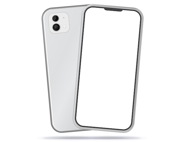 White Mobile Phone Front and Back View. Blank and White Screen Smartphone   Illustration.