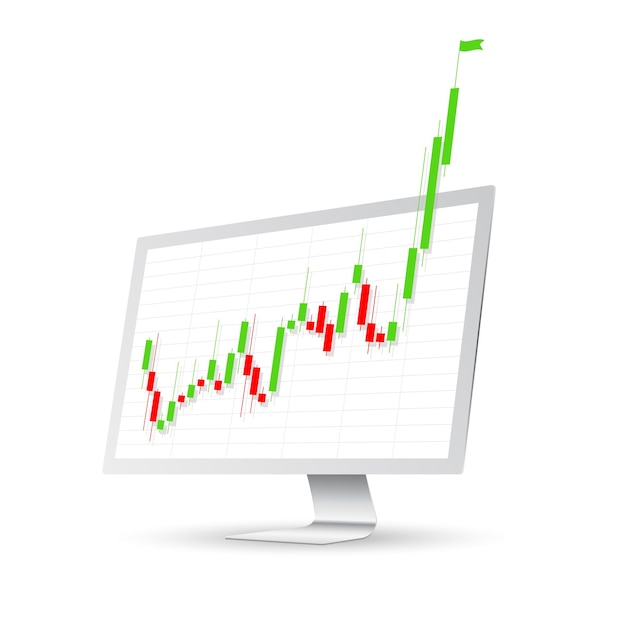 white monitor screen with charts from the stock exchange showing successful stock trade graph
