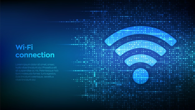 Wi-Fi network icon. Wi-Fi sign made with binary code. Wlan access, wireless hotspot signal symbol.