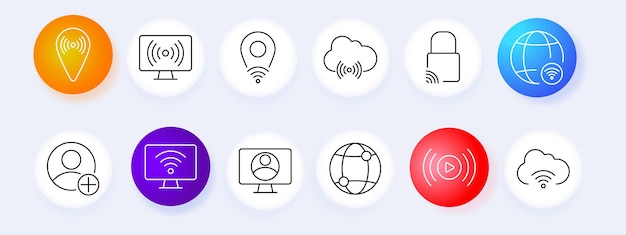 WiFi internet set icon Signal computer cloud security global user streaming connection network online vector graphic icon