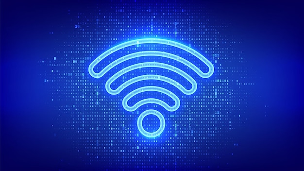 WiFi network icon Wi Fi sign made with binary code Wlan access wireless hotspot signal symbol Mobile connection zone Data transfer Router or mobile transmission Vector illustration