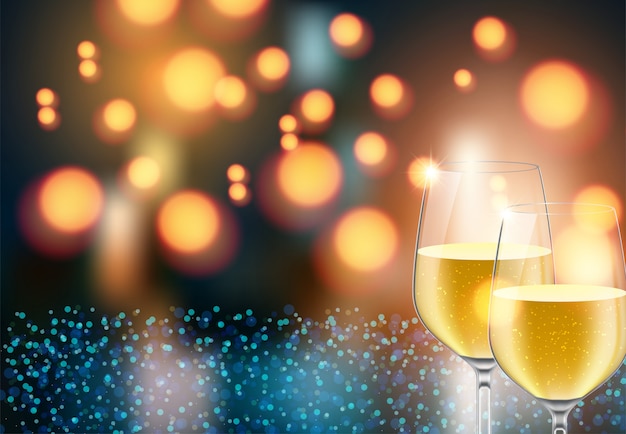 wineglass and champagne wine bottles