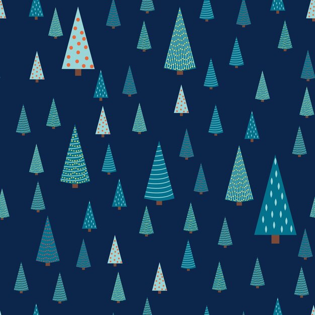Winter forest scandinavian hand drawn seamless pattern New Year Christmas holidays silver texture with Christmas tree