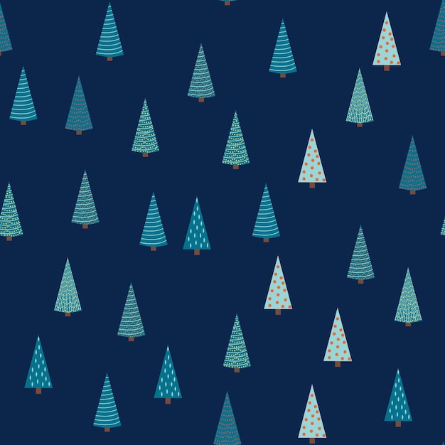 Winter forest scandinavian hand drawn seamless pattern New Year Christmas holidays silver texture with Christmas tree