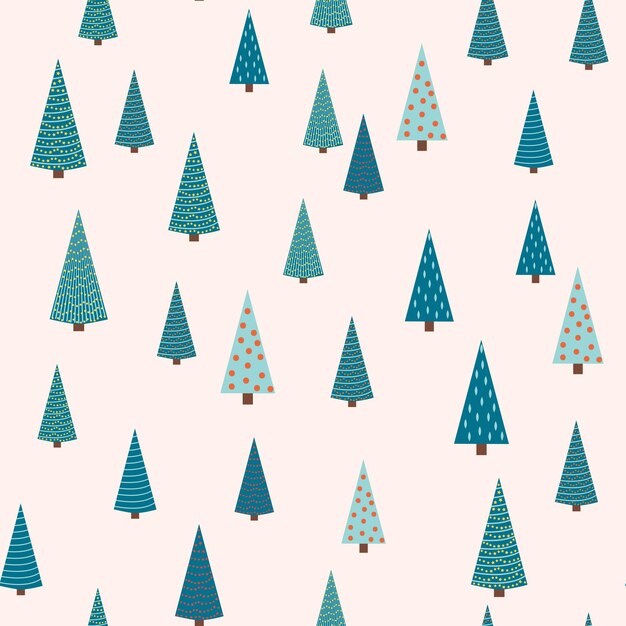 Winter forest scandinavian hand drawn seamless pattern New Year Christmas holidays silver texture with Christmas tree