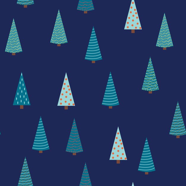 Winter forest scandinavian hand drawn seamless pattern New Year Christmas holidays silver texture with Christmas tree