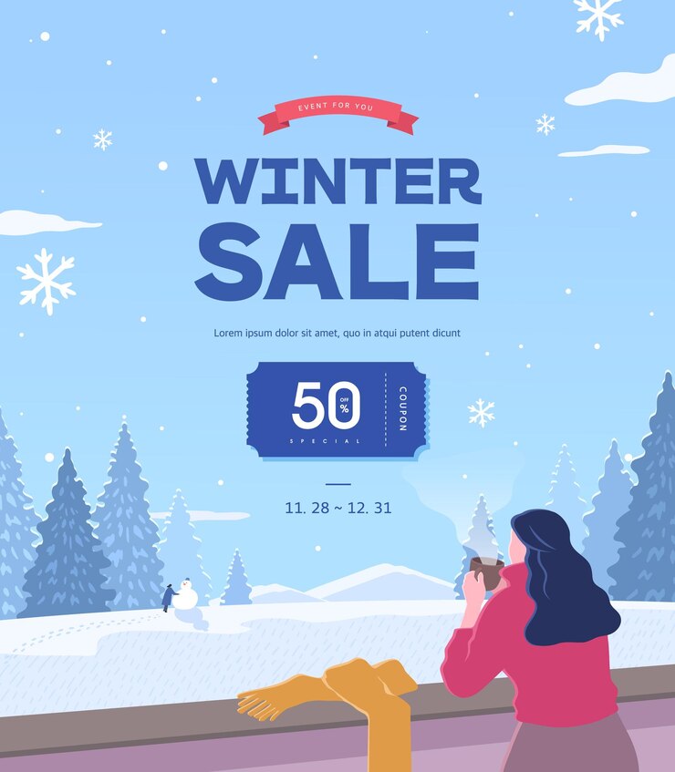 Vector winter shopping event illustration banner popup