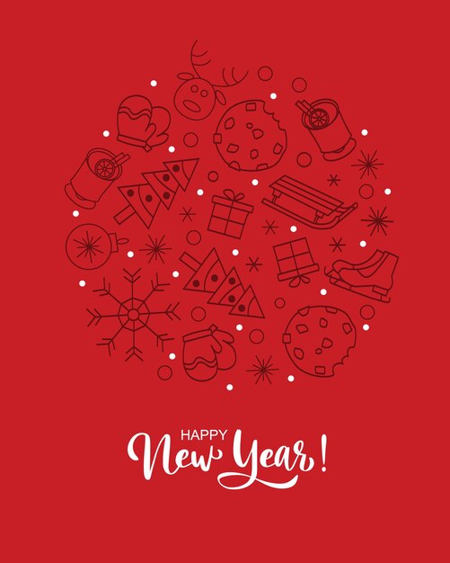 Winter time lineart illustration christmas line drawing modern style new year illustration hand