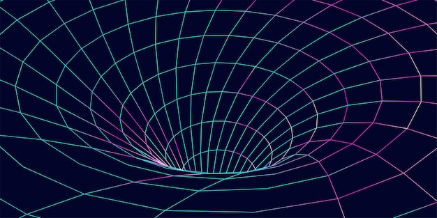 Wireframe abstract tunnel 3D tunnel grid Futuristic 3d portal Network cyber technology Vector illustration