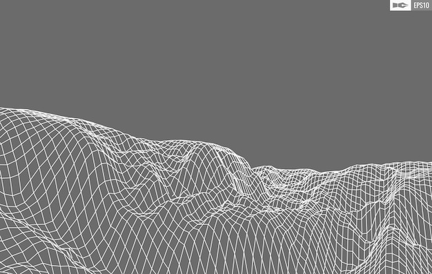 Wireframe landscape on white background Abstract geometric vector technology background 3d vector digital background