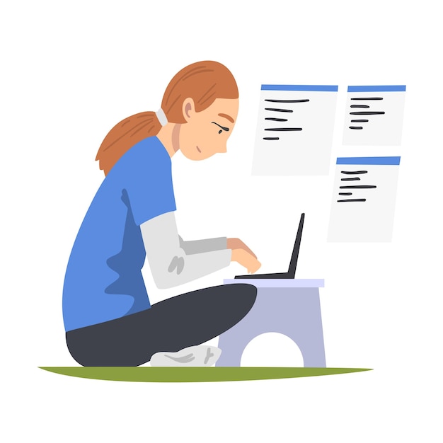 Woman as Software Developer or Programmer Engaged in Coding in Serverside Framework on Laptop Vector Illustration