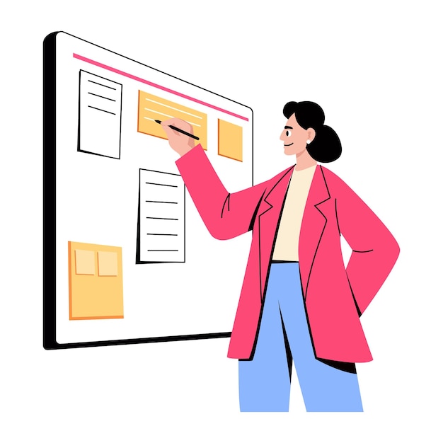 Woman at a board planning a project