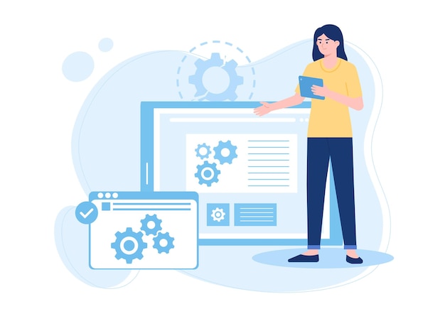woman looking at the operating system on a website web maintenance