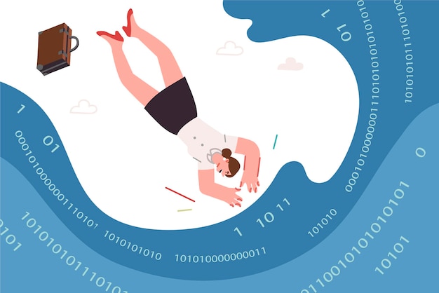 Woman programmer dives into sea of computer code as metaphor for learning programming languages