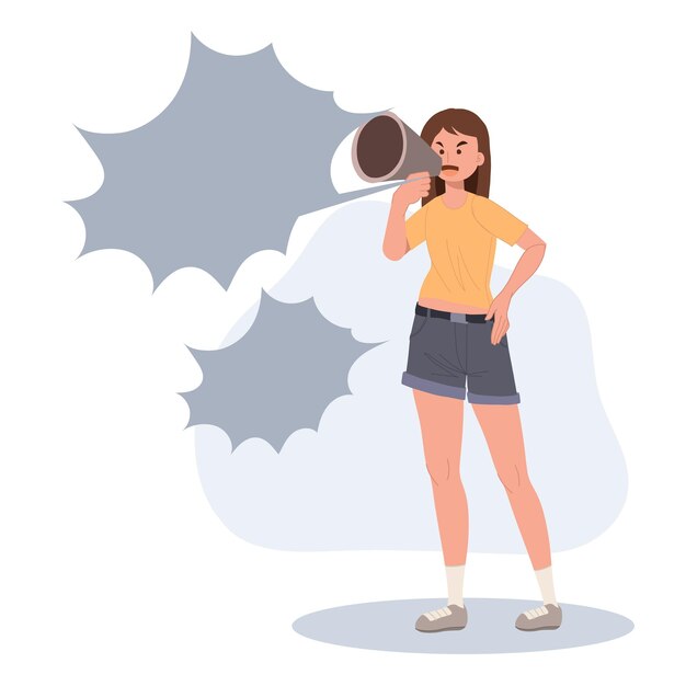Woman use megaphone to announce sale festival shopping concept Vector illustration