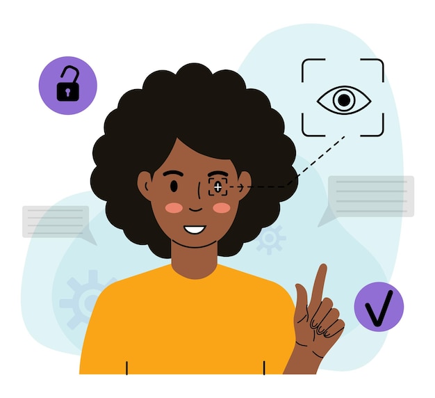 Woman using iris scan technology