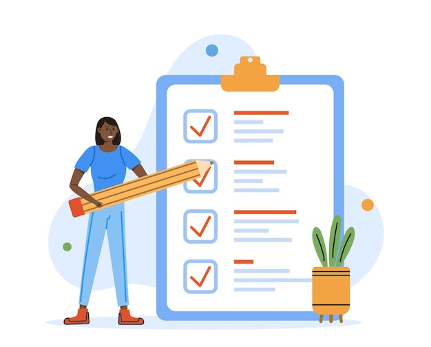woman with pencil and check list to do list concept vector illustration
