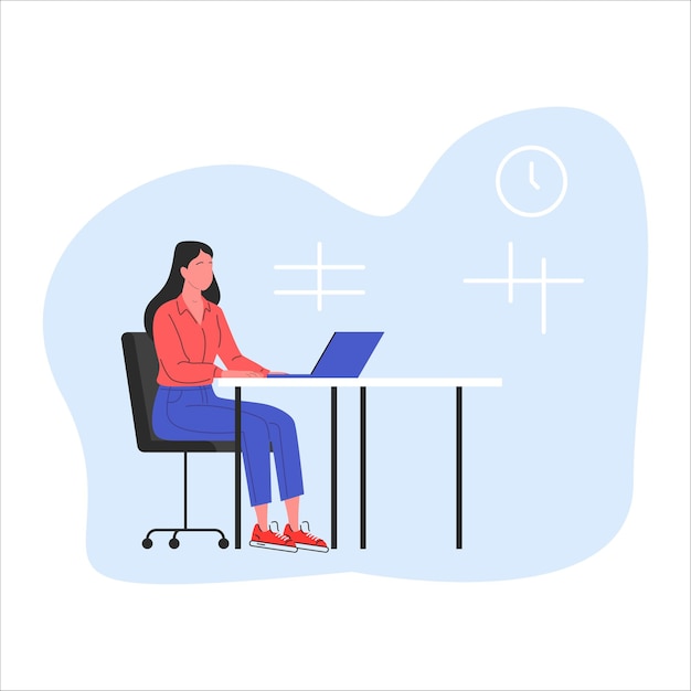Woman working at a computer in cartoon style Vector illustration