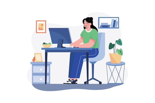 Woman Working From Home Illustration concept