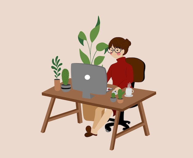 Woman Working or study at her computer