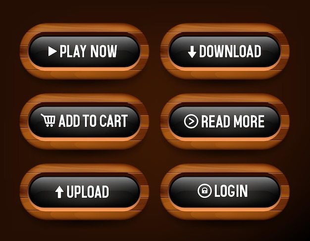 Wooden buttons for website Big set of buttons for web design Vector set