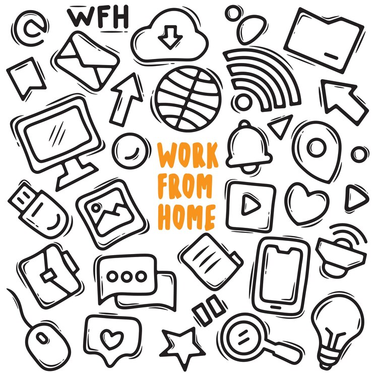 Vector work from home doodle element 