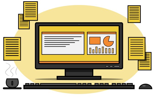 work graphs on desktop office computer