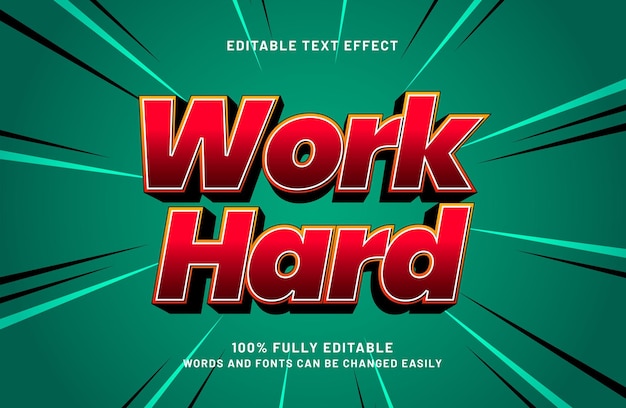 work hard editable text effect in simple and hero text style