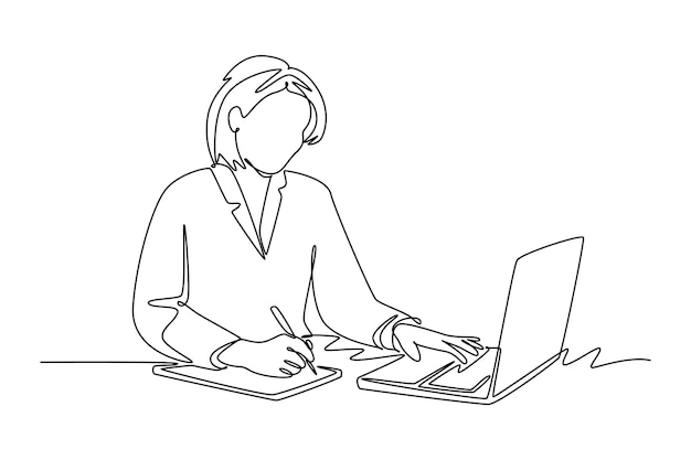 work place concept single line draw design vector graphic illustration