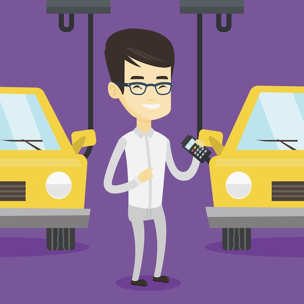 Worker controlling automated assembly line for car