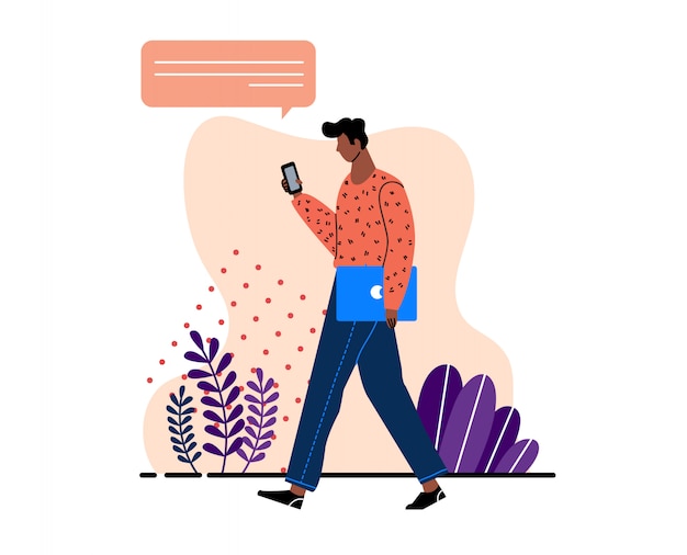 Worker Walking Holding Laptop   Illustration
