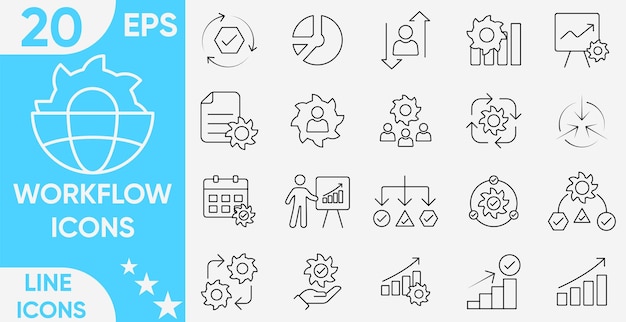 WorkFlow Line icon set planning progress server monitoring computing diagram workflow processing operation flowchart and moreVector and illustrator set