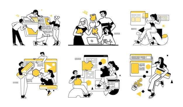 workflow management business concept illustrations collection of scenes at office