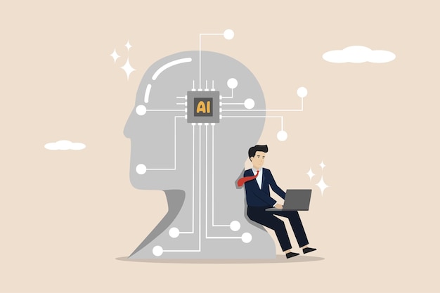 Works with AI artificial intelligence Business vector illustration