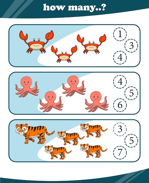 worksheets for children counting animals vector