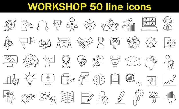 Workshop set of web icons in line style business workshop icons for web and mobile app