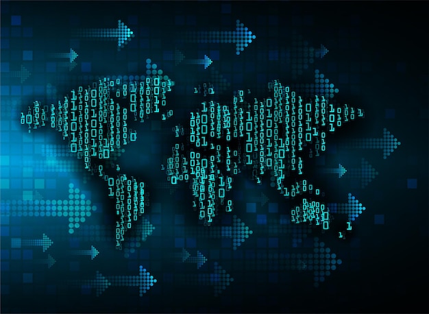 world binary circuit board future technology, blue hud cyber security concept background