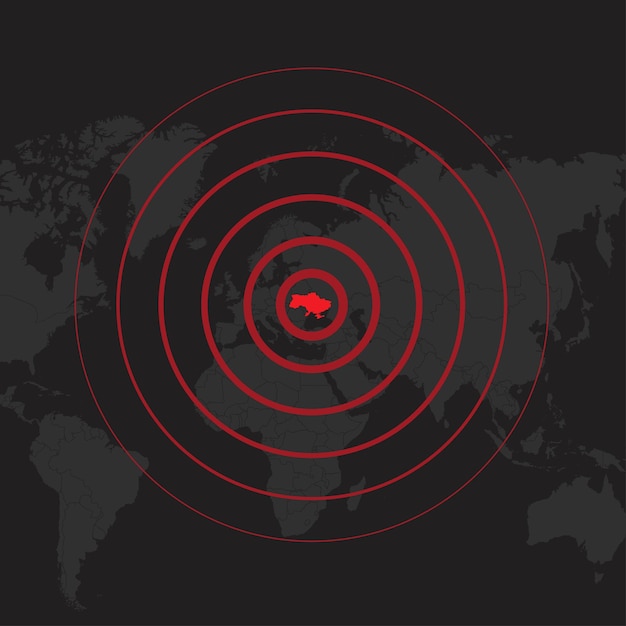 World map flat Ukrainian war circles
