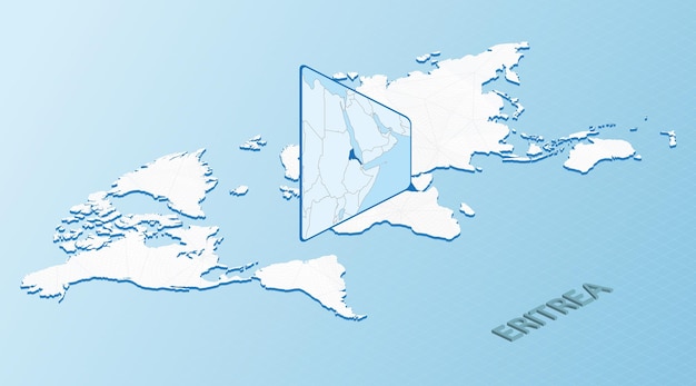 World Map in isometric style with detailed map of Eritrea Light blue Eritrea map with abstract World Map