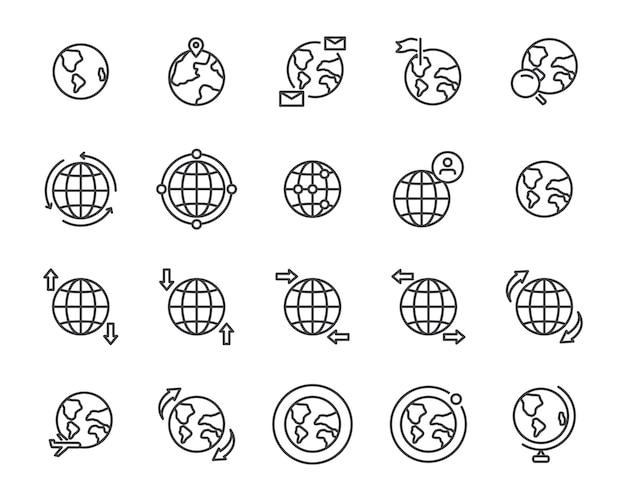 World map line icon set