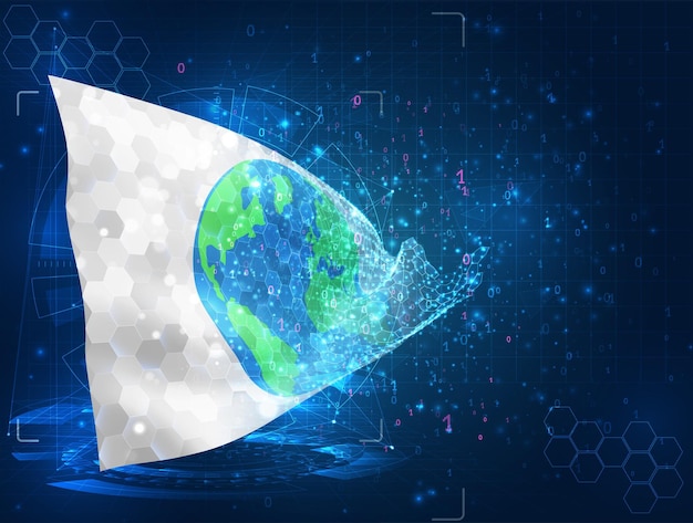 World map vector flag virtual abstract 3D object from triangular polygons on a blue background