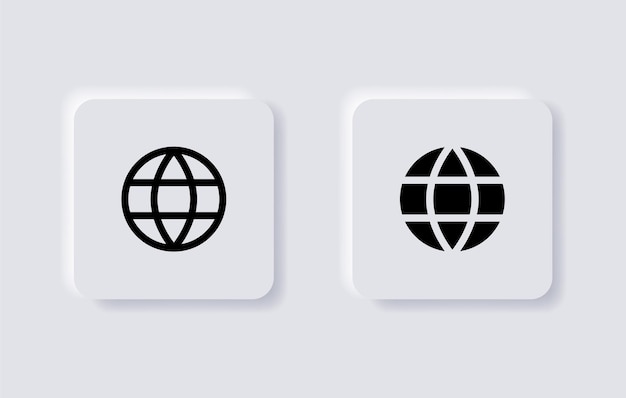 world web global icon earth globe symbol in neumorphism buttons ui user interface icons