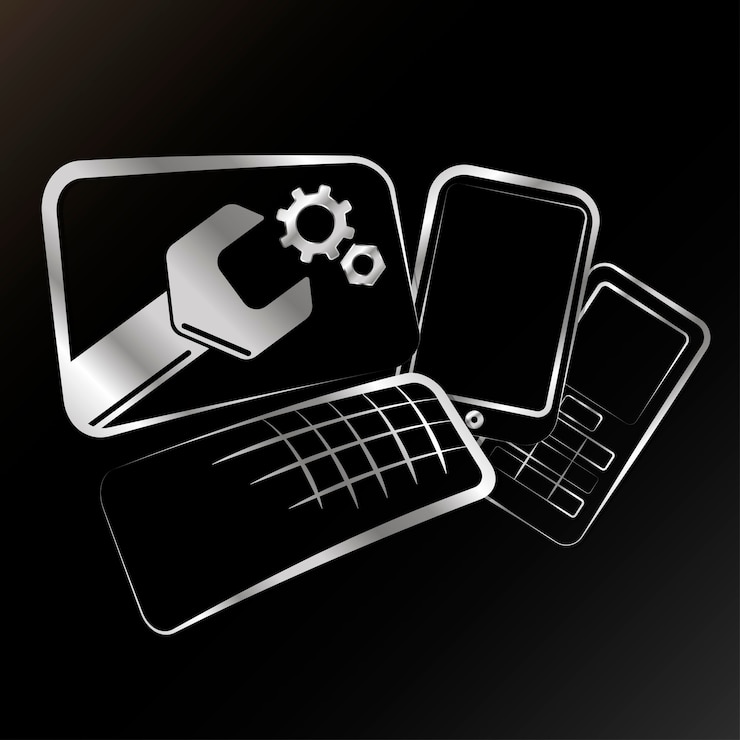Vector wrench and smartphone laptop silhouette repair and service of gadgets
