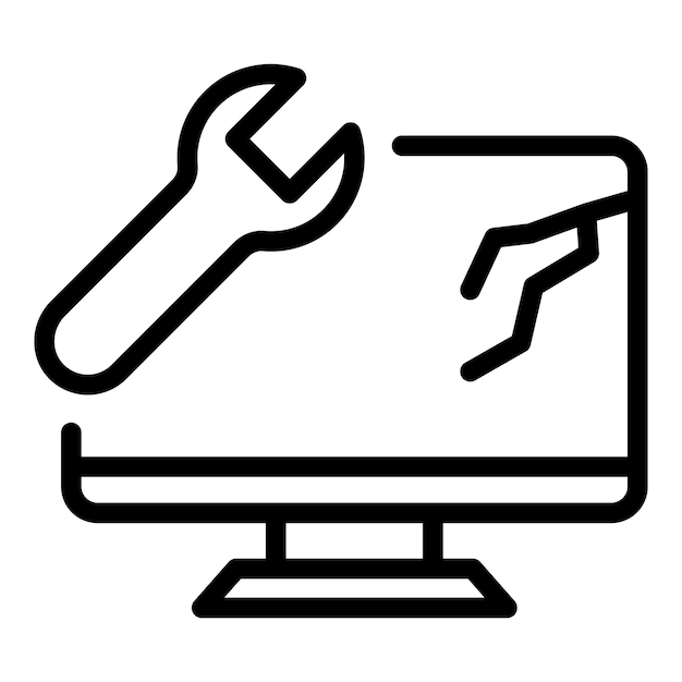 Wrench laptop icon Outline Wrench laptop vector icon for web design isolated on white background