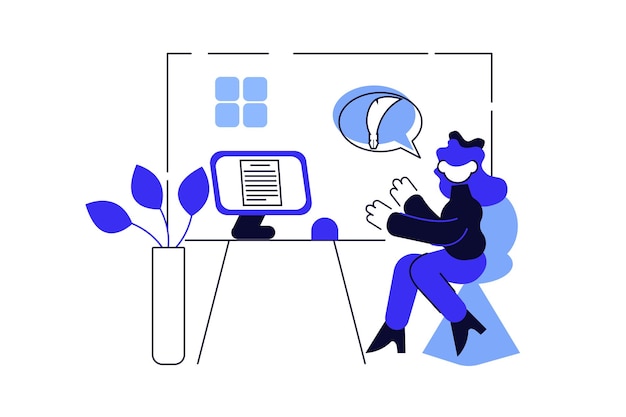 Writer minimalistic concept with people scene in the flat cartoon style The writer is working