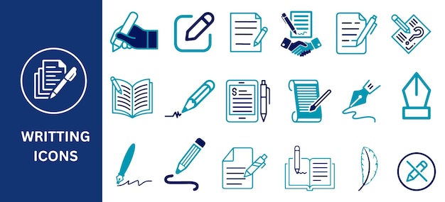 Writing icon set Writing icon collection write pencil note text and more Vector illustration