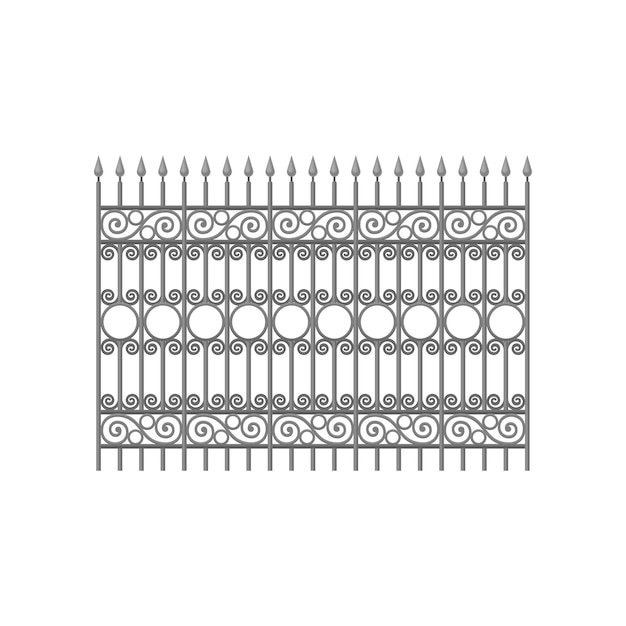 Wrought iron fence with decorative elements protective barrier for house garden park vector Illustration on a white background