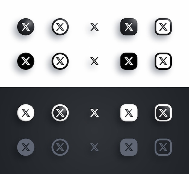 x black and white modern 3d and flat icons set vector isolate on background