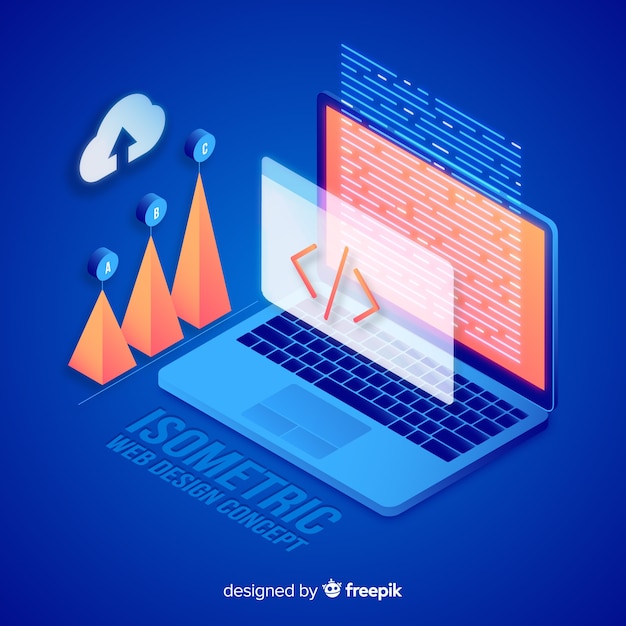 Ý tưởng thiết kế web đầy màu sắc với phối cảnh isometric