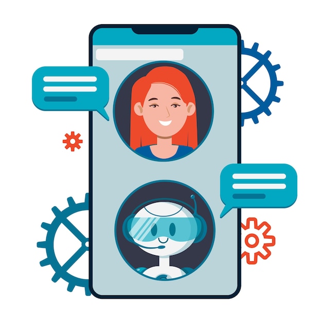 Ý tưởng về Chatbot. Người dùng trò chuyện với Trợ Lý AI chatbot dễ thương trên điện thoại thông minh.